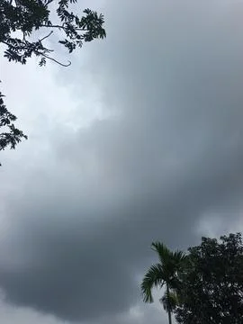 Dark Storm Clouds Over Lush Green Trees Storm Clouds Overcast Sky Rain Clou Stock Photos