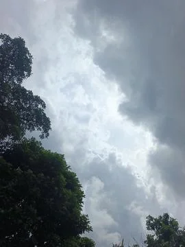 Dark Storm Clouds Over Lush Green Trees Storm Clouds Overcast Sky Rain Clou Stock Photos