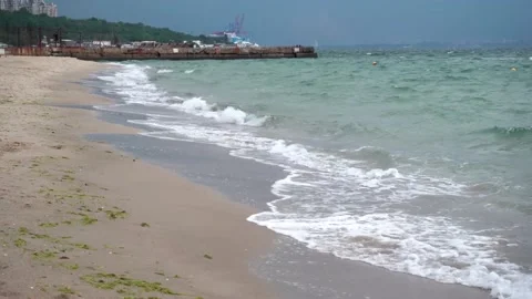 Dark storm clouds over the sea beach. Beaches without people Stock Footage 157219151