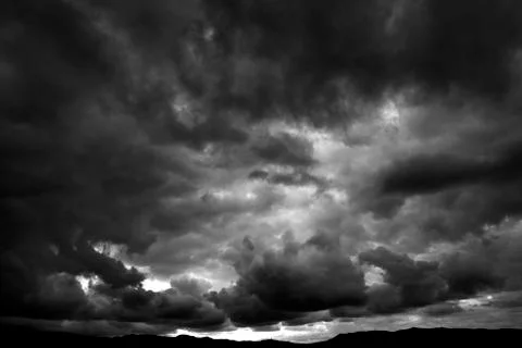 Dark Storm Clouds Rainy Over Mountains Stock Photos