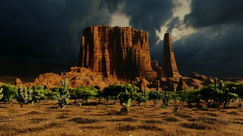 Dark storm evening sunset dusk clouds old american west navajo desert mountain Vidéo 181458540