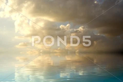 Dark storm at sunset with water reflection. a sky of clouds reflected in a ca Stock Illustration