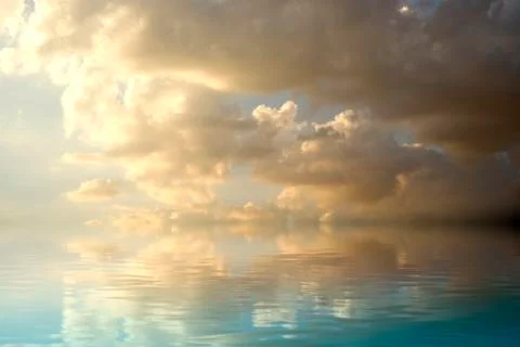 Dark storm at sunset with water reflection. a sky of clouds reflected in a ca Stock Illustration
