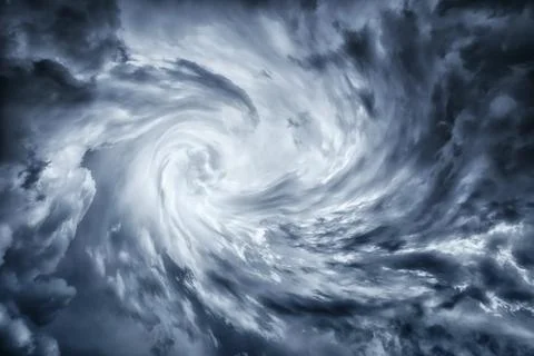 Dark stormy cloudscape of hurricane vortex Stock Photos