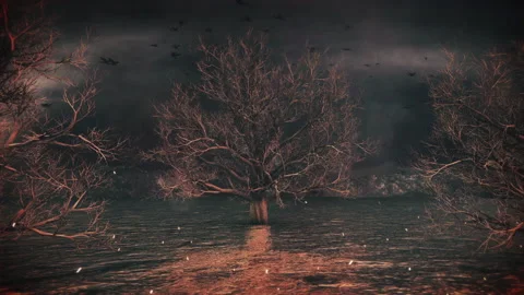 DARK STORMY MYSTERIOUS TREE LOOP Stock Footage 138902977