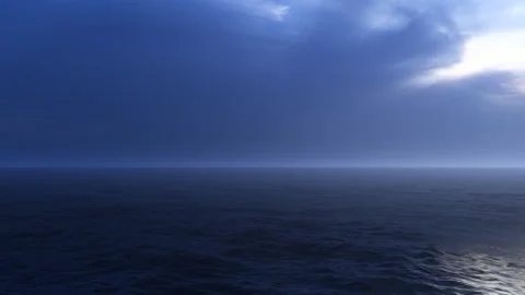 Dark Stormy Ocean at Night with Dramatic Blue Sky 库存影片 339818168