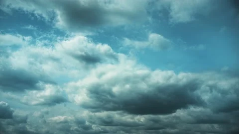 Dark Strom Moody Cloudy Blue Sky With Fluffy Clouds. Natural Background. 4K Time Video stock 149576667