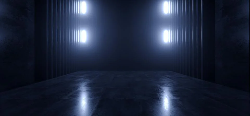 Dark Studio Warehouse Laser Led Glowing Studio Lights Stage Concert Showroom  Illustrazione stock