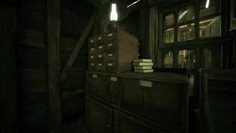 Dark study corner. Serene research nook illuminated by warm vintage light Stock Footage 340343456