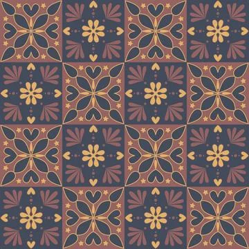 Dark stylish ceramic tile, square seamless pattern with ornate curlicues and  Stock Illustration