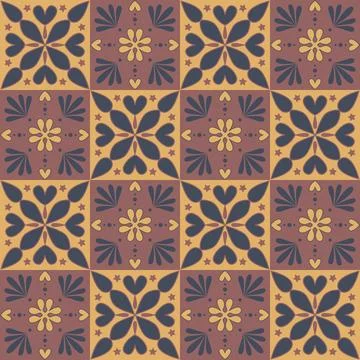 Dark stylish ceramic tile, square seamless pattern with ornate curlicues cera Illustrazione stock