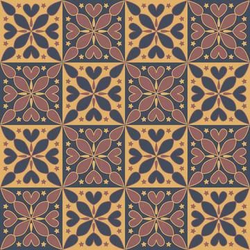 Dark stylish ceramic tile, square seamless pattern with ornate fantasy flower Stock Illustration