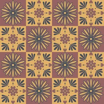 Dark stylish ceramic tile, square seamless pattern with ornate curlicues and  Illustrazione stock