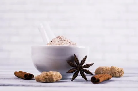 Dark sugar with cinnamon Stock Photos