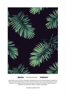 Dark summer vector tropical postcard design with green jungle palm leaves. Space Stock Illustration