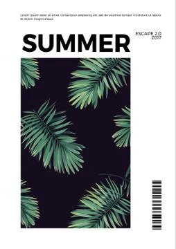 Dark summer vector tropical postcard design with green jungle palm leaves. Space Stock Illustration