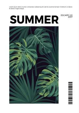 Dark summer vector tropical postcard design with green jungle palm leaves. Space Stock Illustration