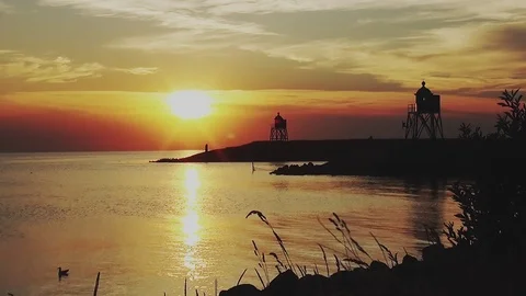 Dark sunset on IJsselmeer Stock Footage 95550512