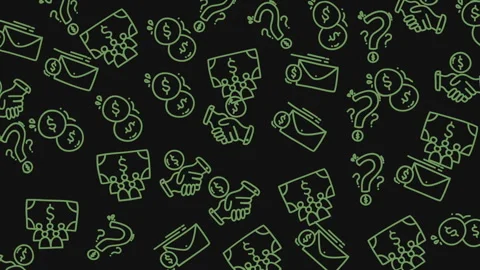 Dark surface featuring money and symbols, suitable for finance, investment, or b Video stock 325418811