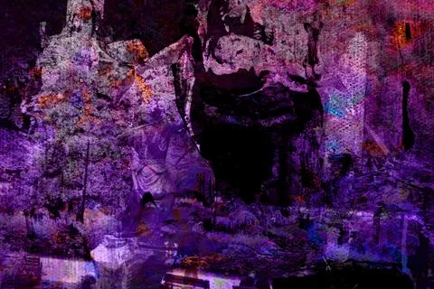 A dark surreal abstract composition blending deep violet, muted black Stock Photos
