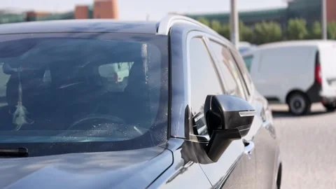 Dark SUV Windshield And Side Mirror Parked Stock Footage 346457006