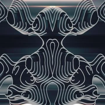 Dark Symmetrical 3D Abstract Background with Biomechanical Sci Fi Design 库存插图