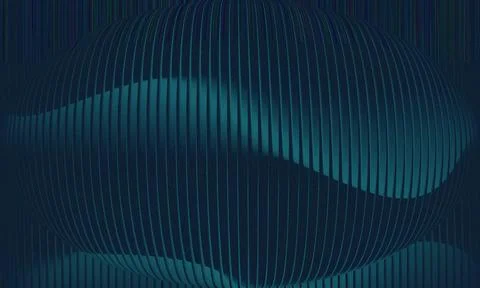 Dark Teal Abstract 3D Background with Vertical Ribbed Texture and Wavy Cyan.. Stock Illustration