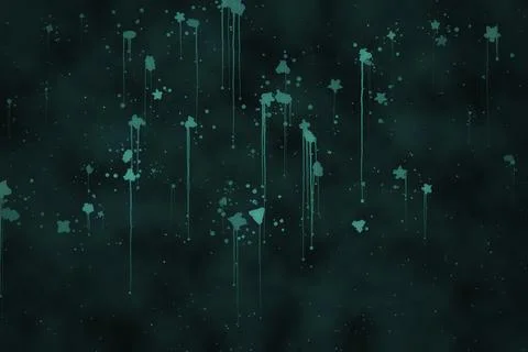 Dark teal abstract background with dripping paint splatters and falling sta.. Stock Illustration