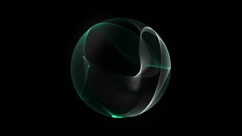 Dark teal and gray flowing plasma sphere with smooth translucent wave ribbo.. Video stock 321907375