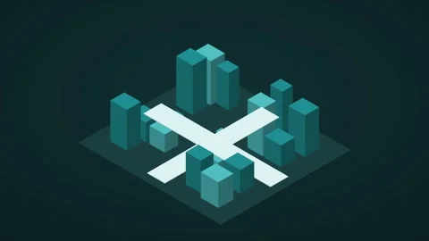 Dark teal and lime isometric smart city block animation, seamless loop Stock Footage 346258012