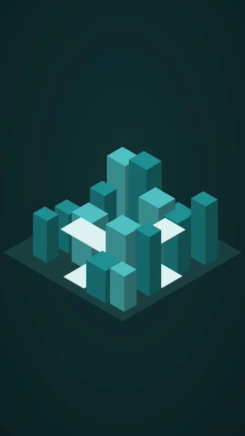 Dark teal and lime isometric smart city block looping animation, vertical 9:16 Stock Footage 346258027