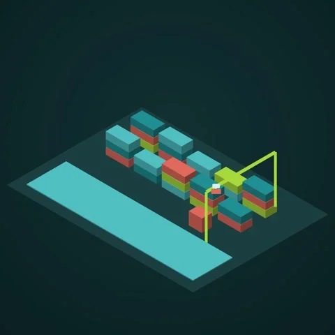 Dark teal and lime isometric container terminal looping animation, square 1:1 Stock Footage 346258046