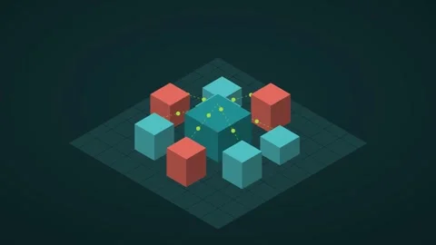Dark teal and lime isometric connected network animation, seamless loop Stock Footage 346258058