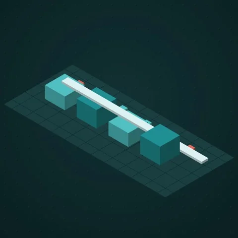 Dark teal and lime isometric processing pipeline looping animation, square 1:1 Stock Footage 346258093