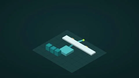 Dark teal and lime isometric robotic work cell animation, seamless loop Stock Footage 346258109