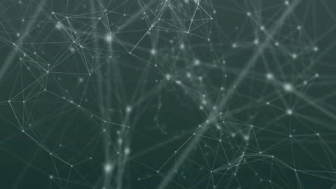 Dark teal field activating glowing node clusters forming triangular mesh Stock Footage 311048978