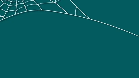 Dark Teal Halloween Background With Animated Spider Web Corner Banner Frame. Stock Footage 345193679