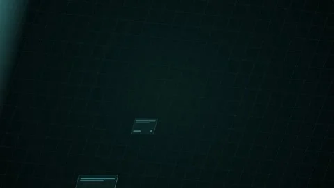 Dark Teal Isometric Digital Grid with Floating Semi-Transparent Data Panels.. Stock-Footage 345981911