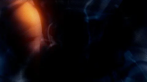 Dark teal or blue backdrop with orange light - digital reflective lines art Ilustração Stock