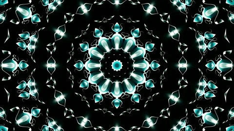 Dark Teal Organic Fractal Pattern Loop – Glowing Symmetrical Mandala Animation Stock Footage 322121589