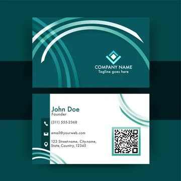 Dark Teal &amp; White Editable Business Or Visiting Card With Front And Back Pr.. Stock Illustration