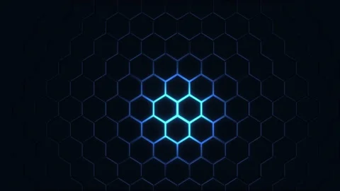 Dark tech abstract hexagon animation with blue neon light. Stock Footage 130575548