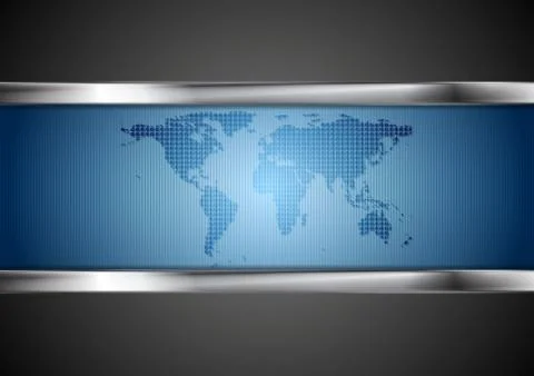 Dark tech background with map and steel elements Illustrazione stock