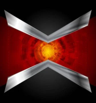Dark tech design with metallic arrows Dark tech design with metallic arrow... Foto stock