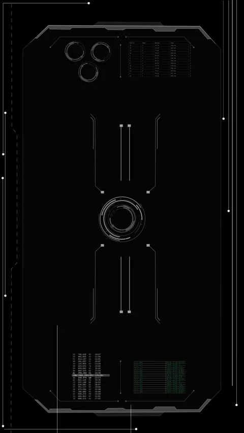 Dark tech display frame with circular scanner, grey interface borders, small Stock Footage 333861929