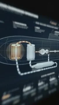 Dark technical schematic maps the reactor, steam generator, turbine Stock Photos