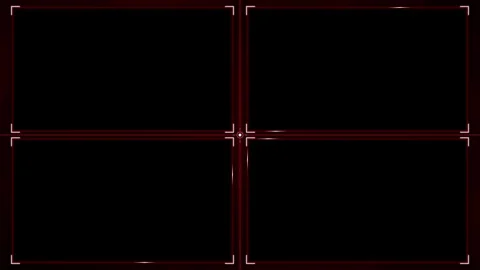 Dark technological display with four black panels and red crosshair center 動画素材 335826289