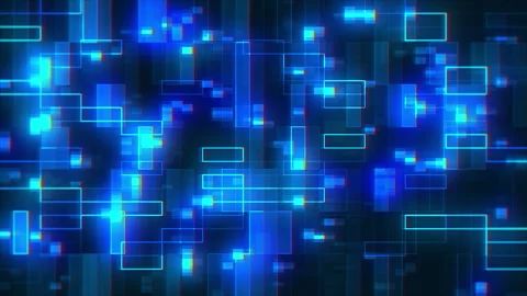 Dark technology background of glowing blue geometric rectangles moving 스톡 동영상 318938116