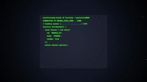 Dark Terminal Screen with Blinking Cursor and Stars - Technology Concept Stock Footage 348422431