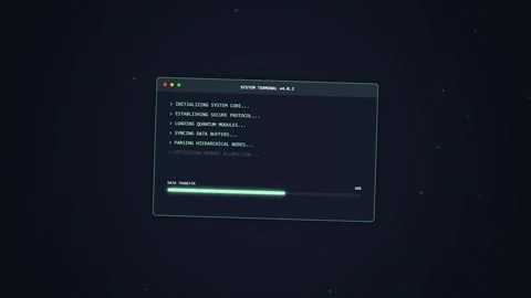 Dark Terminal Screen with Code and Cursor Blinking on Abstract Background Stock Footage 348415550